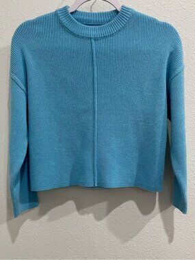 ASOS Blue Boxy Chunky Sweater Classic Knit Beach Casual Lounge Cropped